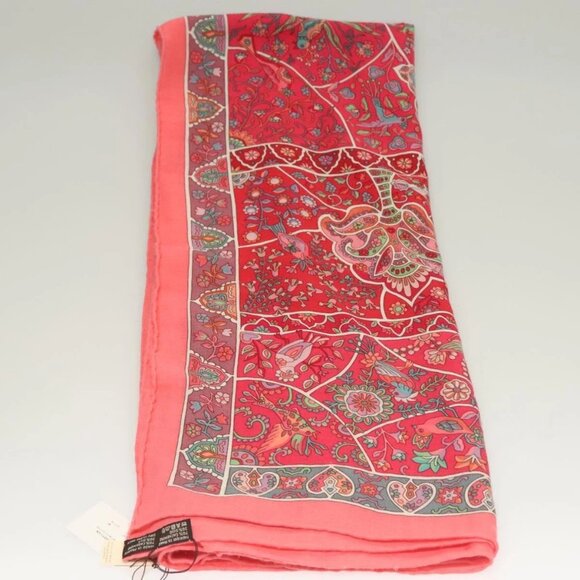 HERMES Carre 140 Scarf ""des Oiseaux Fleurs"" Cashmere Red Auth 133742 - Picture 3 of 10